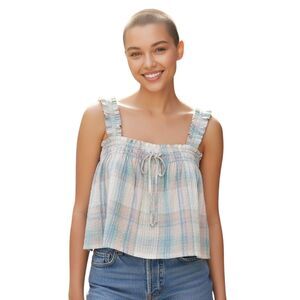 NEW American Eagle Outfitters X-Small Cotton Cropped Top Pink Blue Green Plaid